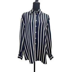 St. John Collection Women’s Striped Navy And Cream Dress Shirt Size 10